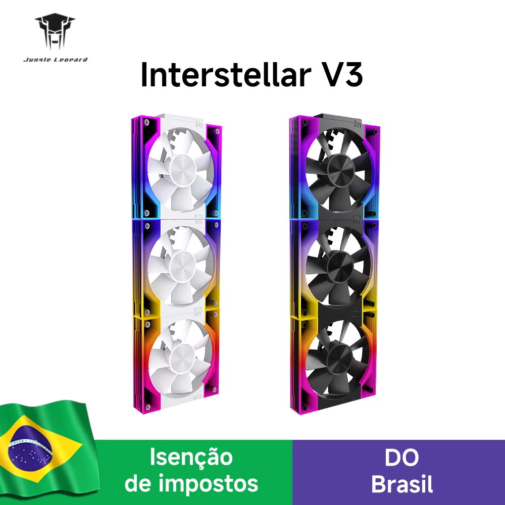 3x Ventoinha Jungle Leopard Interstellar V3 com Módulo Infinity Mirror e Conexão Daisy-Chain, Ventoinha RGB PWM de 120mm