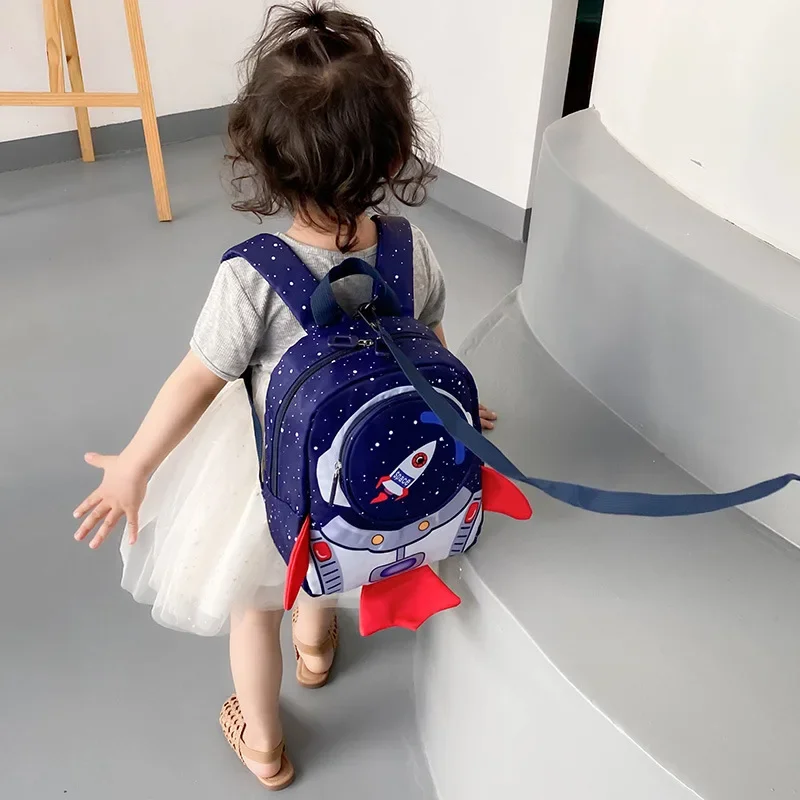 Kindergarten schoolbags boys and girls rocket girls 2-5 years old baby lightweight anti-lost boys backpack