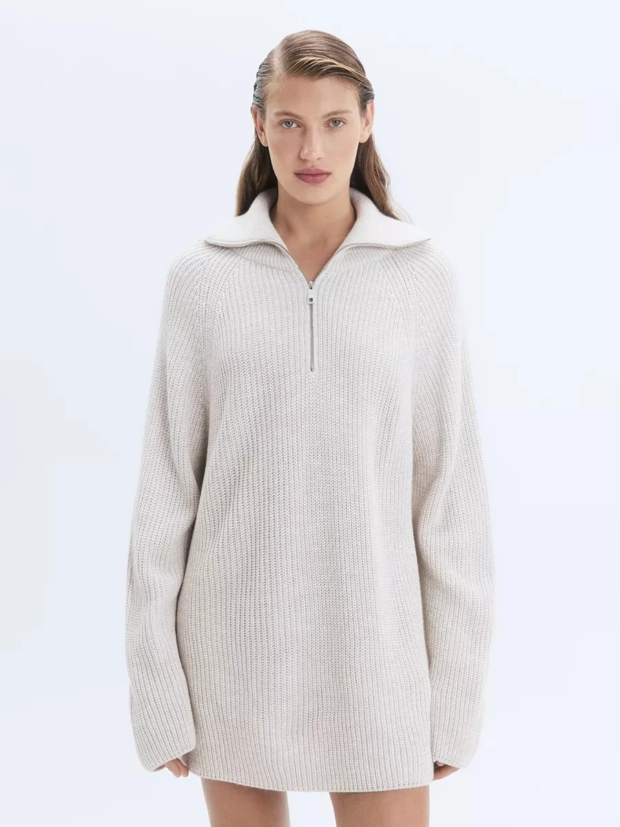 

Женский зимний модный длинный вязаный свитер с воротником-стойкой свитер на молнии модный Свободный Повседневный длинный свитер