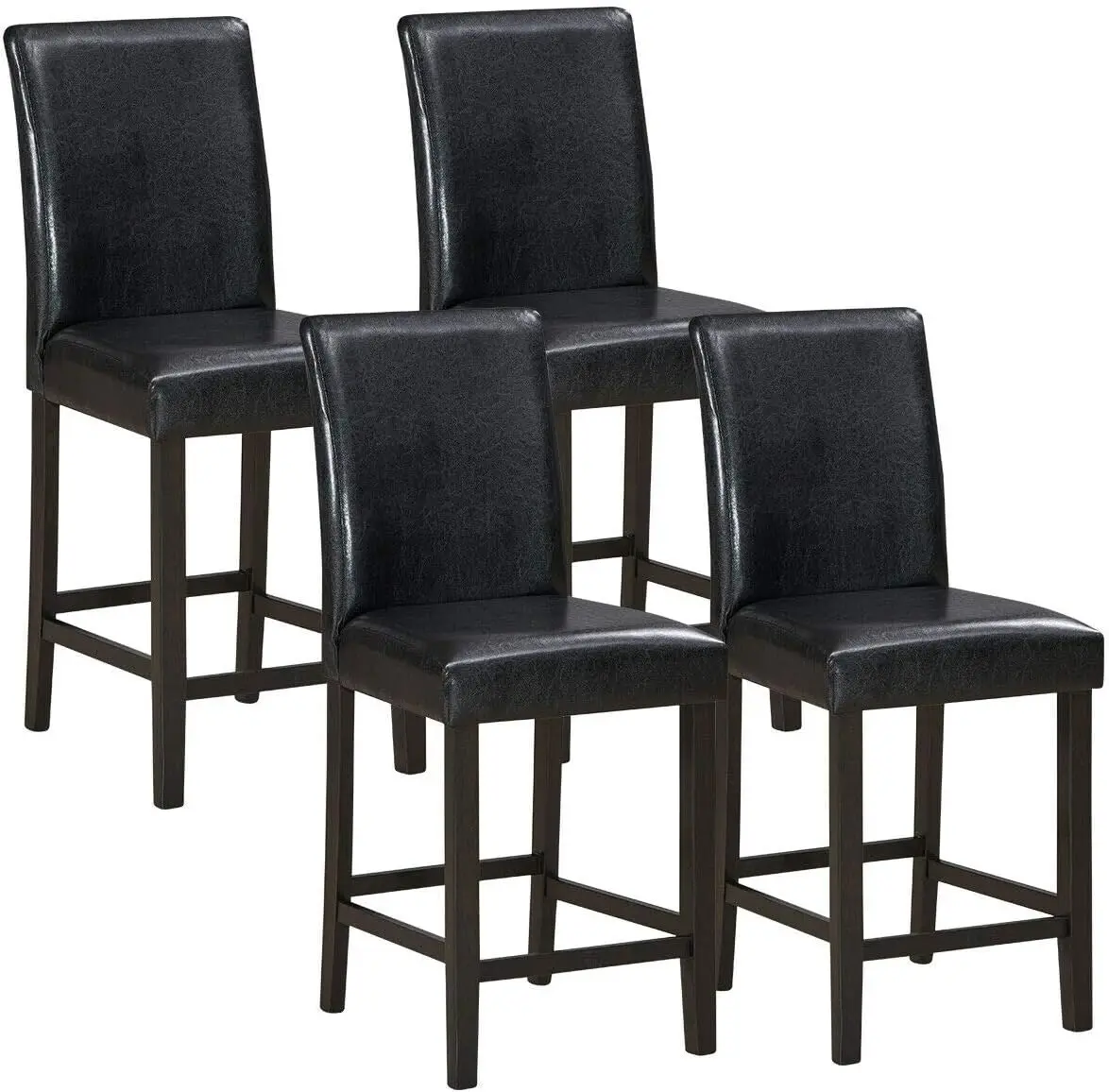 Costway Barstools Set Of 4, 25 Inch Wooden Vintage Bar Chairs, Counter Stools W/Upholstered Foam Cushion & Solid Rubber Wood