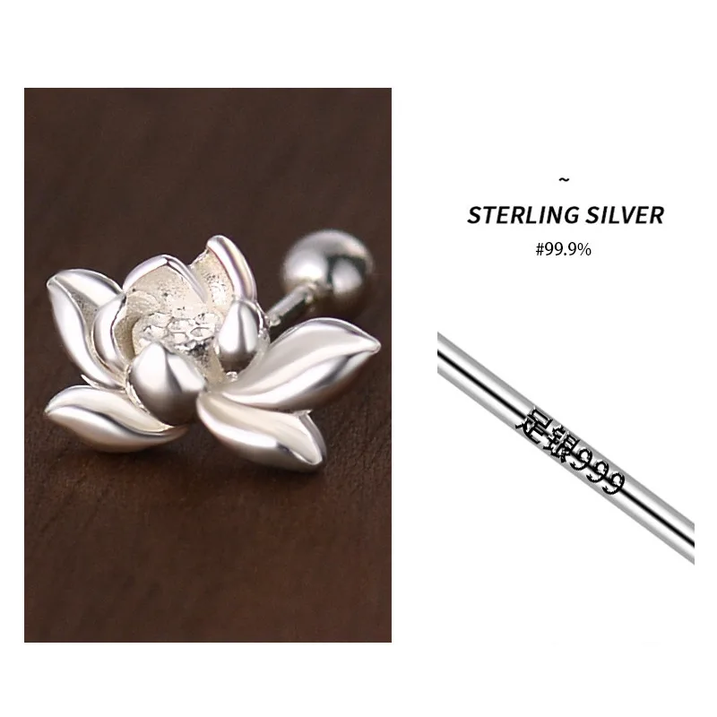 925 Sterling Silver Lotu Flower Stud Earrings for Women Vintage Plant Mini Korean Fashion Earring Piercing Jewelry - view 4