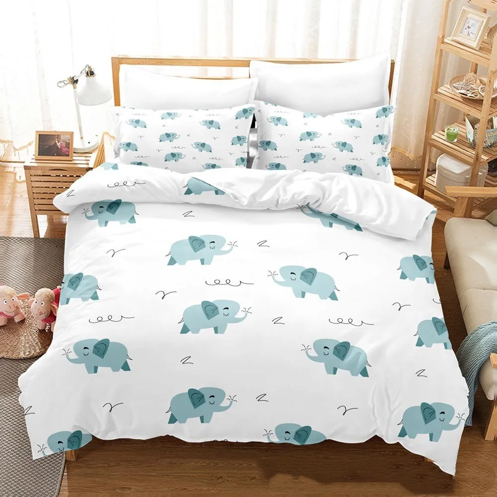 Cute Little Elephant Bedding Sets For Boy Animal Duvet Cover Set Twin Single,Double Comforter Cover,bed Cover 135 For Teen Girs
