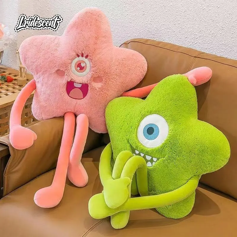 

Cute Star Pattern Fluff Pillow Soft Long Leg Pillow Seating Cushion Little Monster Expression Plush Pillow for Bedroom Sofa Chai