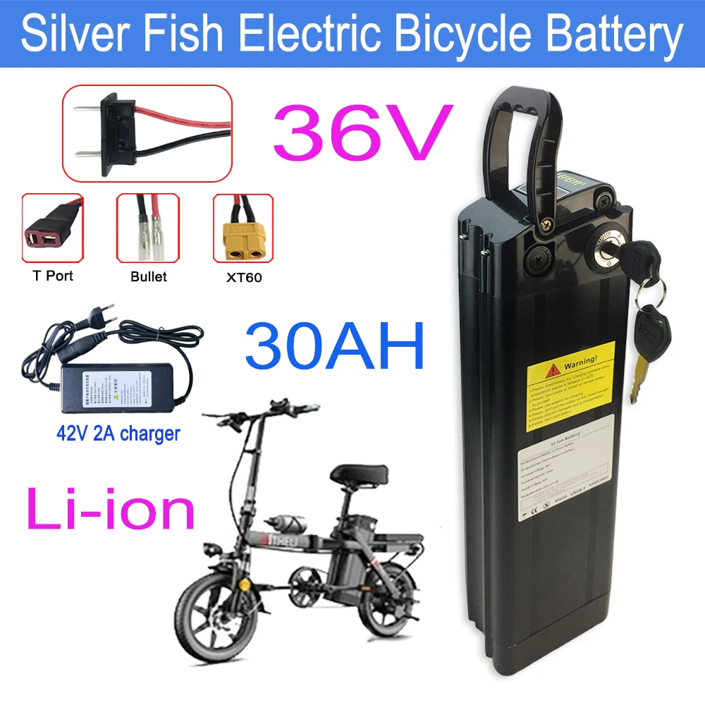 36V For Silver Fish 30Ah electric bicycle Li-ion Battery Pack with Aluminum Case Anti-theft Lock+charger