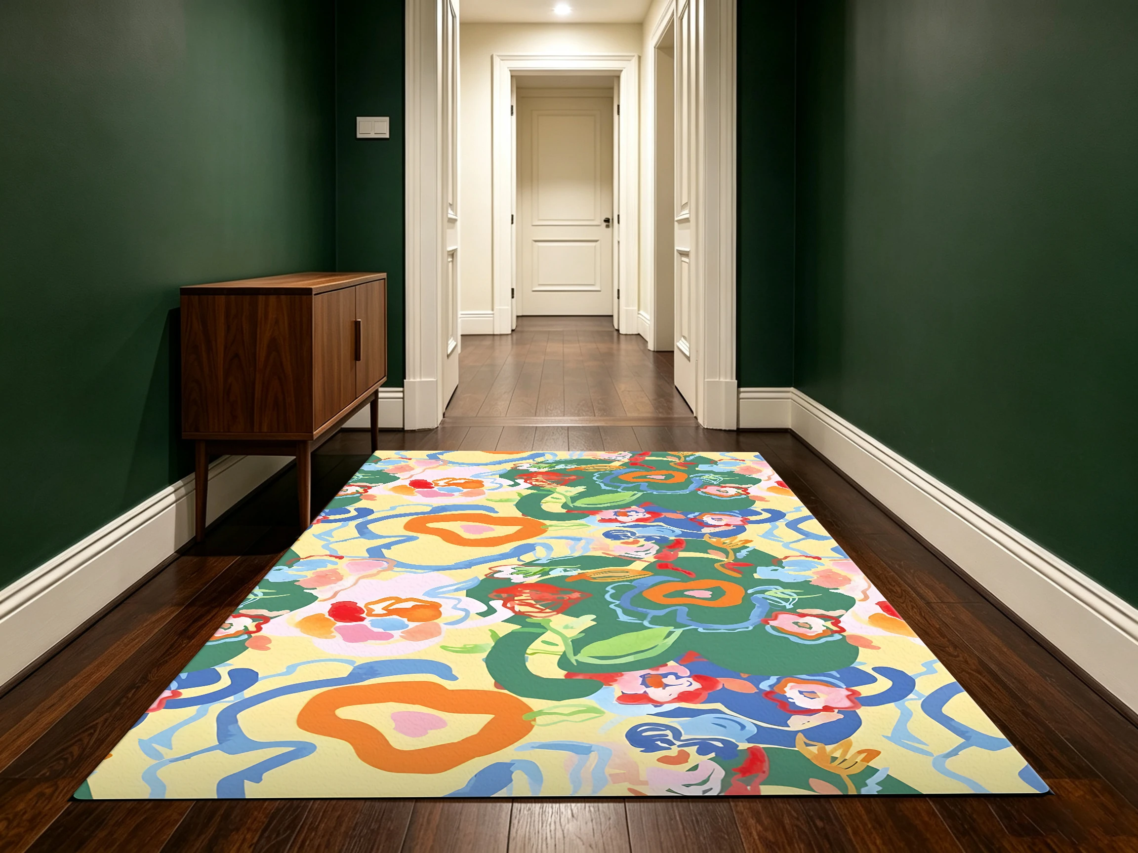 Contrasting Abstract Floral 2D Area Rug in Quirky Trendy Style for Living Room and Entryway, Halloween Party Decor