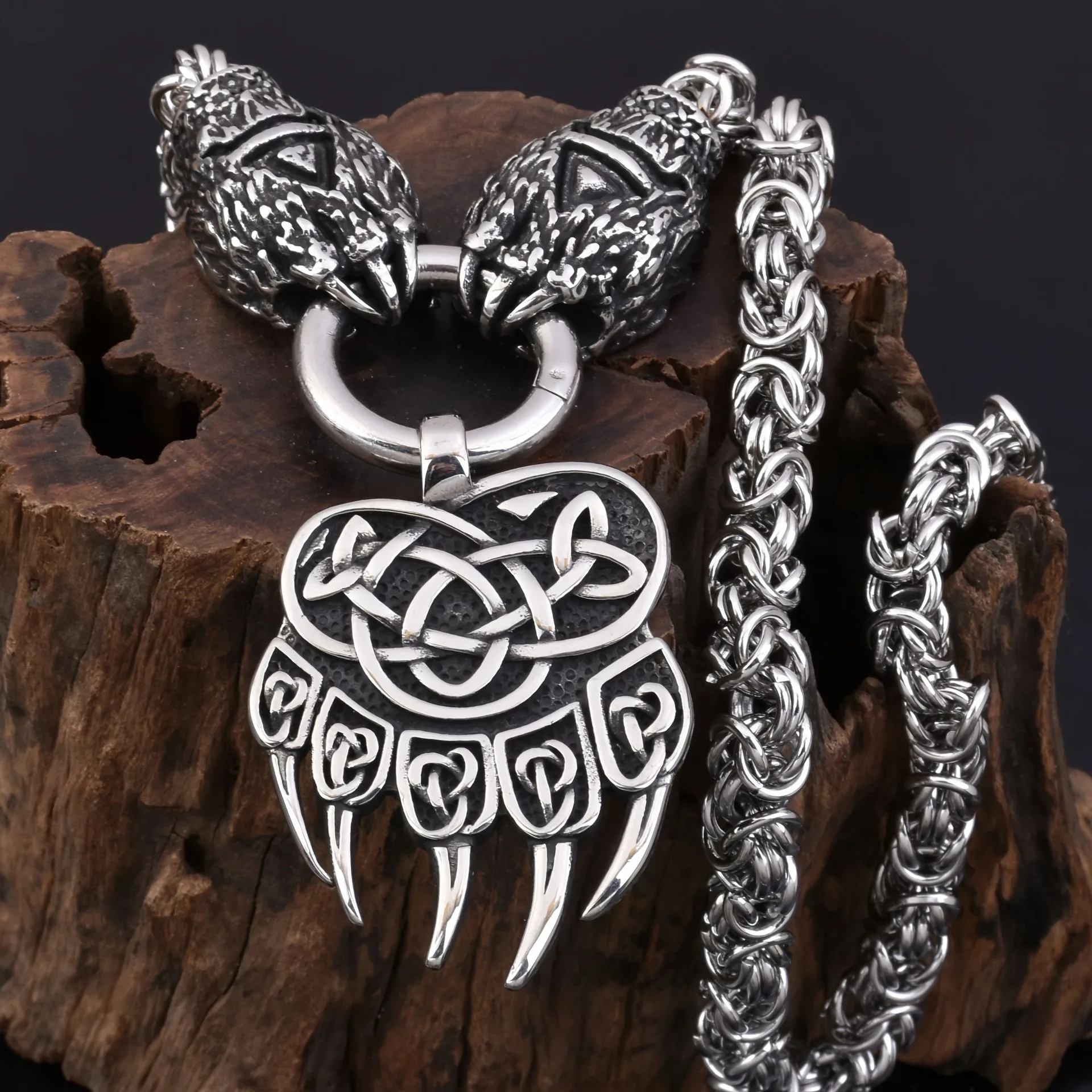 

Metal Viking Bear Claw Pendant Necklace Men's Style Alloy Material Regular Chain Single Layer Bear Design
