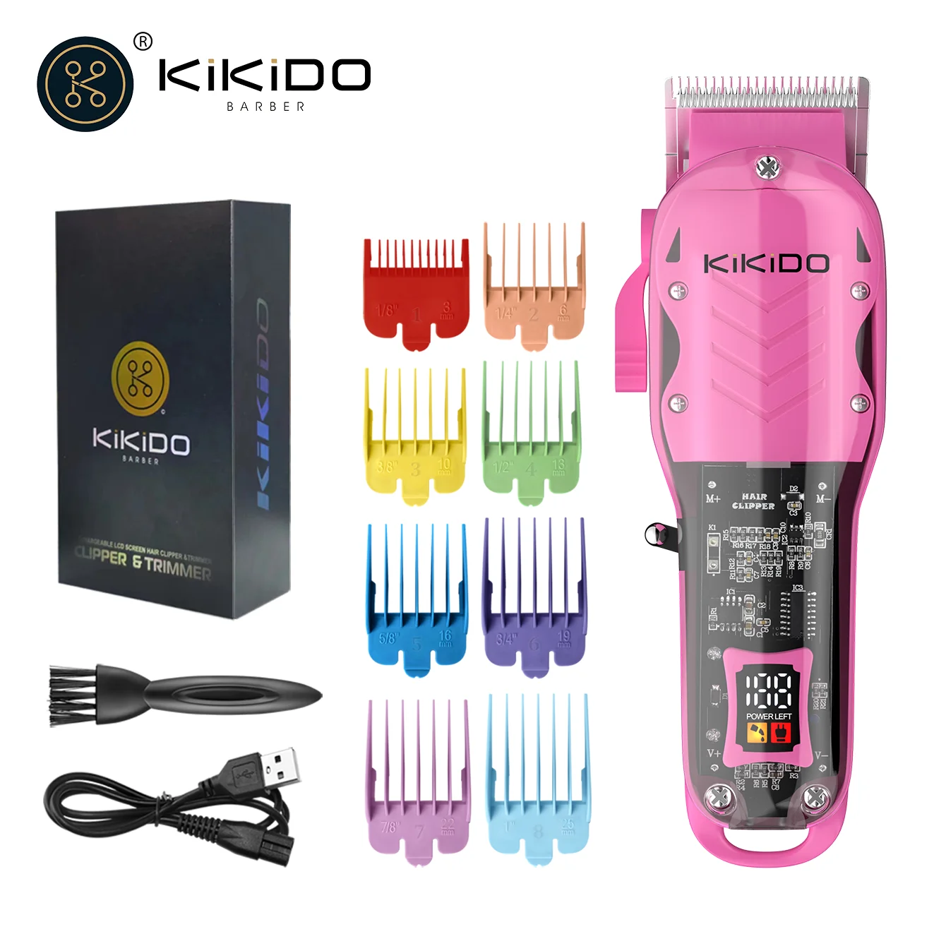 KIKIDO Colorful Transparent Hair Clipper Rechargeable Electric Hair Clipper Hair Salon Hair Trimmer Cordless Haircut Machine