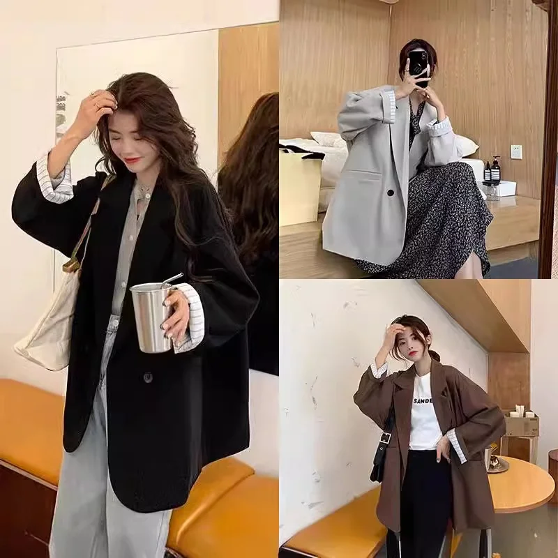 

Spring Autumn 2025 New Women's Suit Jacket Lazy Style Goddess Commute Versatile Polyester Fabric Folded Regular Thickness