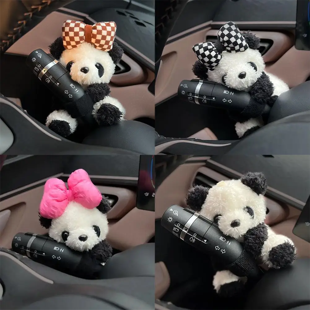 Card Love Bow Chinese Giant Panda Auto Wiper Turn Signal Switch Plush Doll Decorative Accessories Car Interior Toy Holiday Gifts