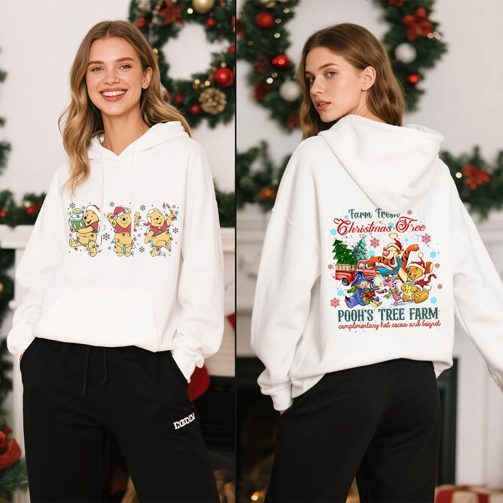 Sweat à capuche en molleton imprimé Disney Winnie l'ourson pour femmes, tenue de fête de voyage, de vacances, confortable, chaud et doux, décontracté