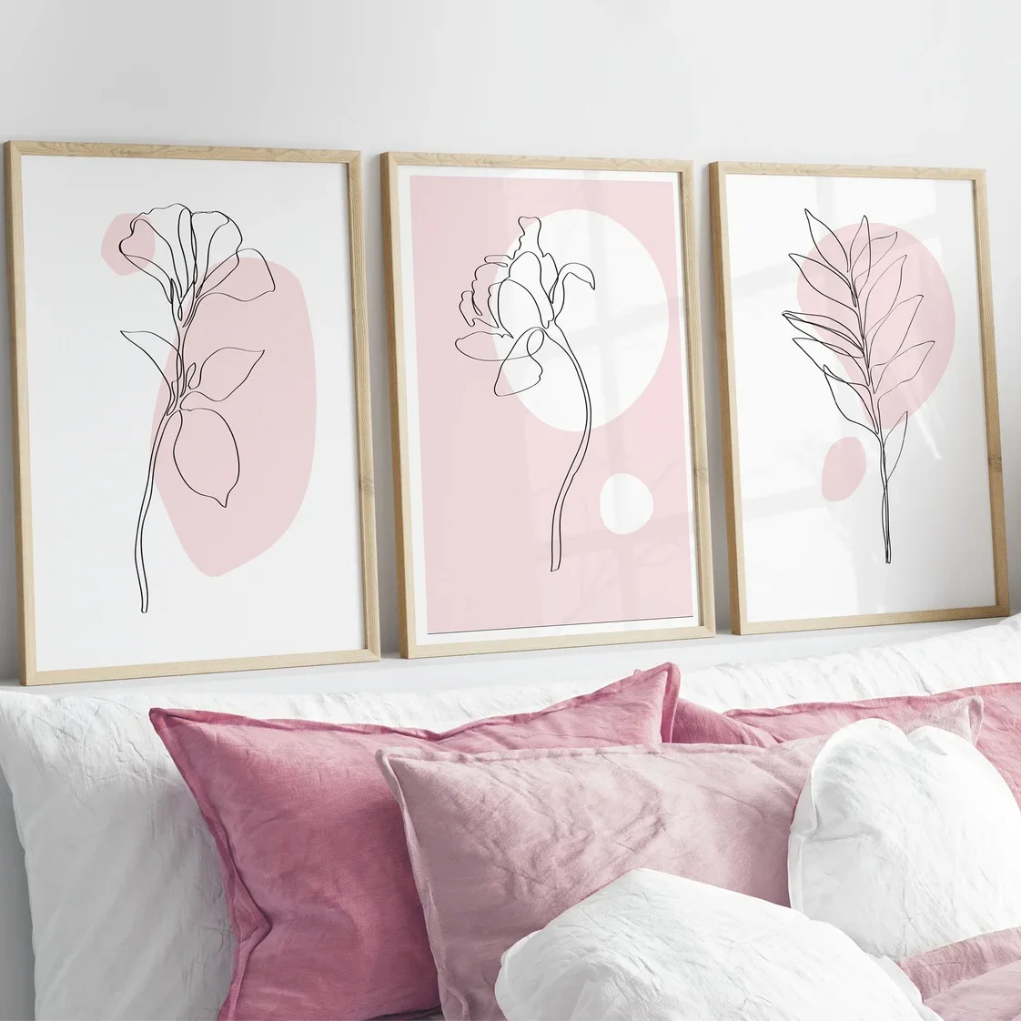 1 STÜCK/3 STÜCK Rosa Pflanzen-Wandkunst Botanische Wanddekoration Botanisches Linienkunst-Poster Rosa Heimdekoration Leinwandgemälde für Raumdekoration – Detail 3