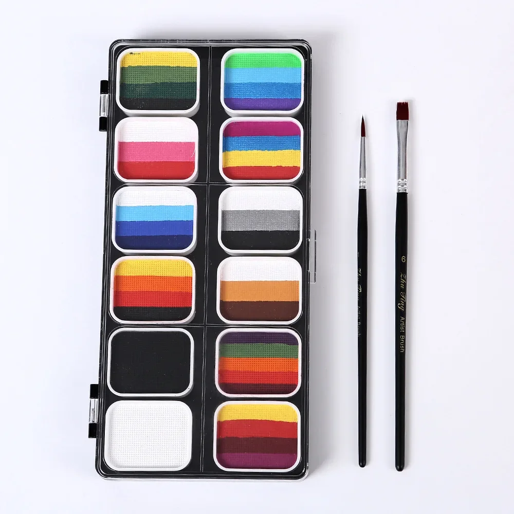 Paleta de pintura de cara dividida de arcoíris de 12 Colores para niños, Bandera de Halloween y Navidad, delineador acuático a base de agua, maquillaje de cosplay