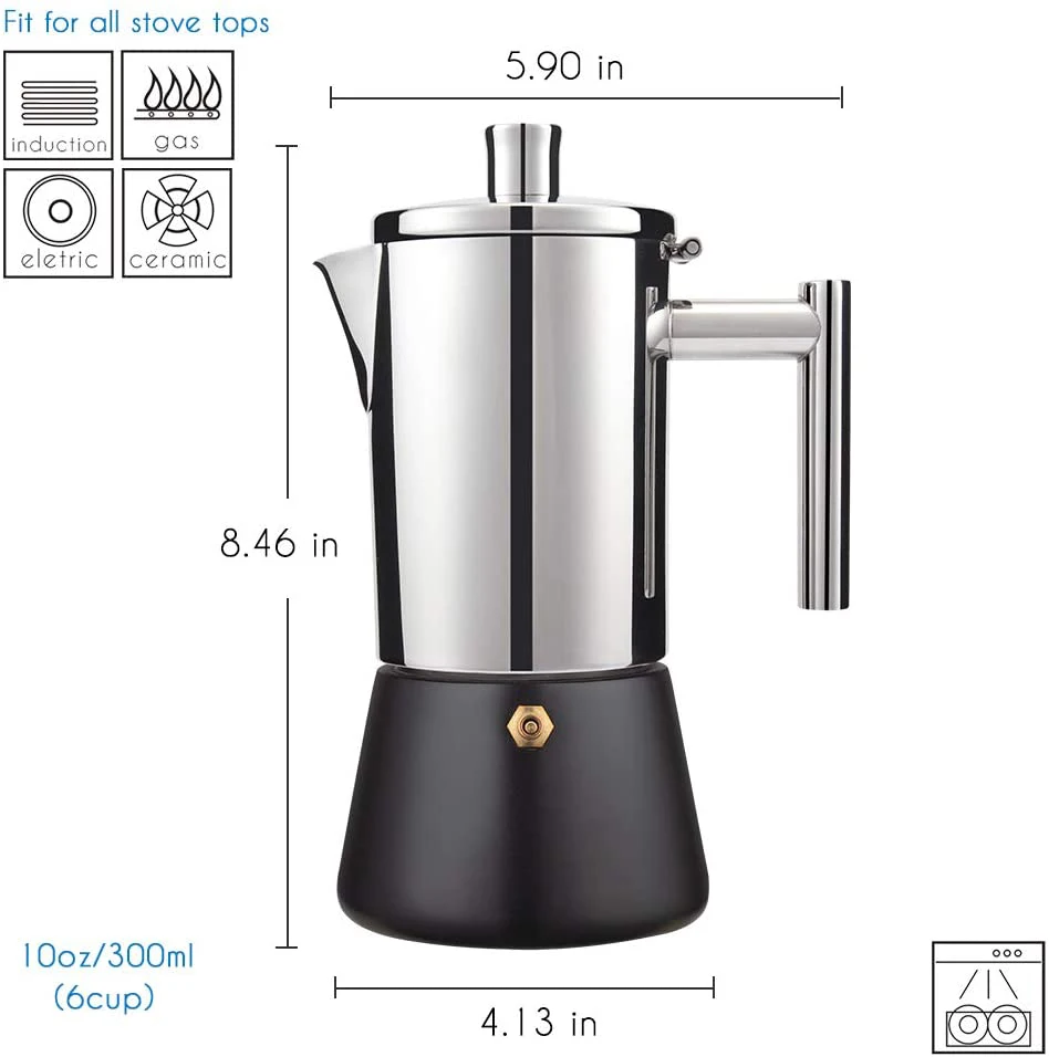 Imagem -04 - Fogão de Indução Máquina de Café de 304 Geyser Italiano Máquina de Café Máquina de Espresso Moka Pot 10 Xícara Aço Inoxidável