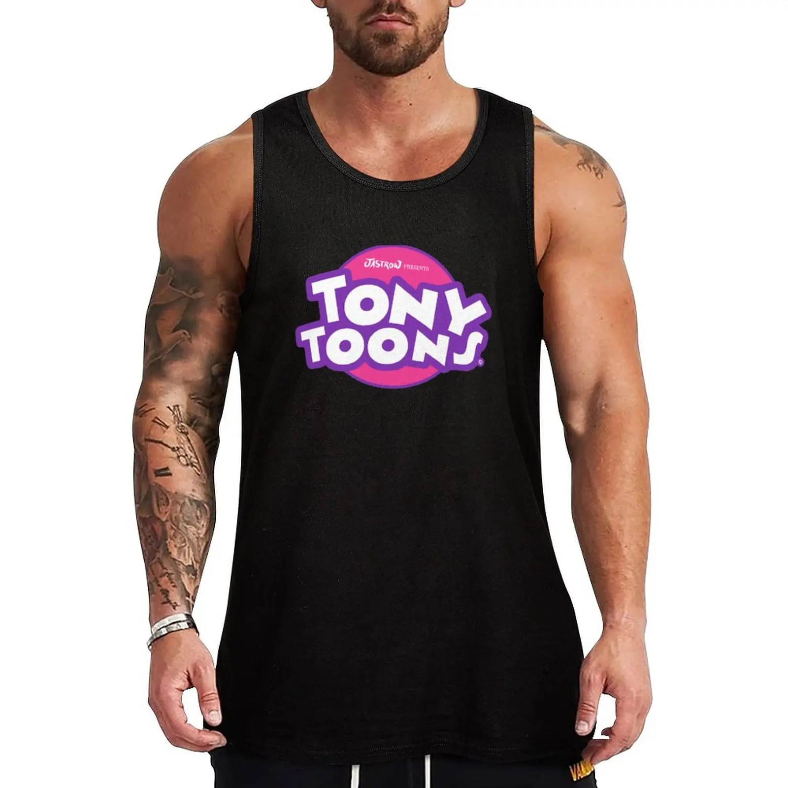 TonyToons Cartoon Logo Tank Top Short sleeve Men's clothes fitness clothing for men