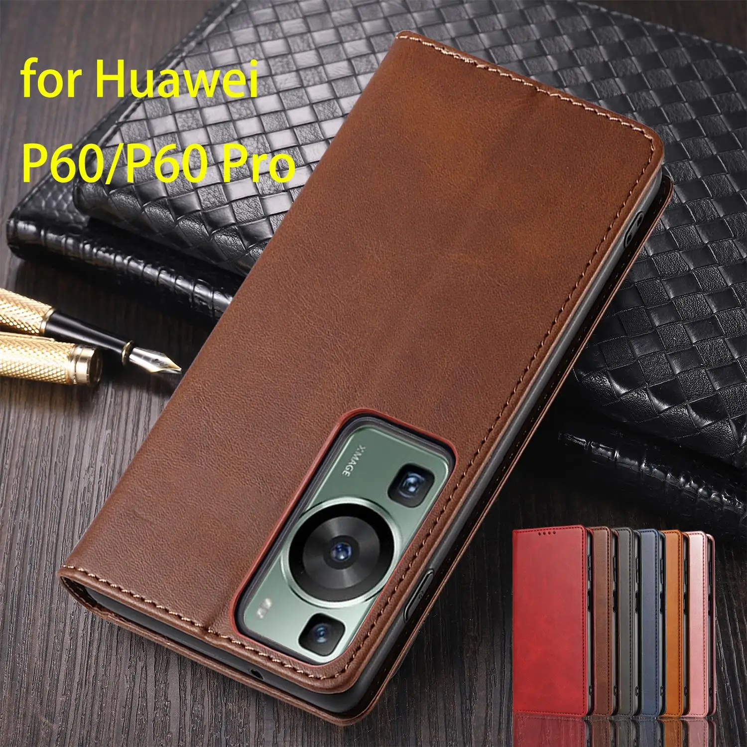 Leather Case for Huawei P60 Pro / P60 Flip Case Card Holder Holster Magnetic Attraction Cover Case P60 Wallet Case Fundas Coque