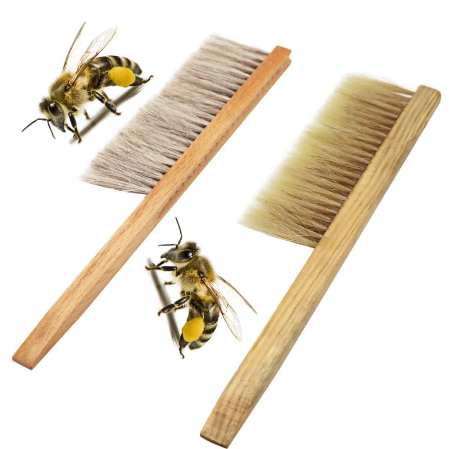 Wooden Beekeeping Tools Honey Brush with Premium Quality Two Rows of Horse Tail Hair for Gentle Bee Sweep - Essential Beekeeping