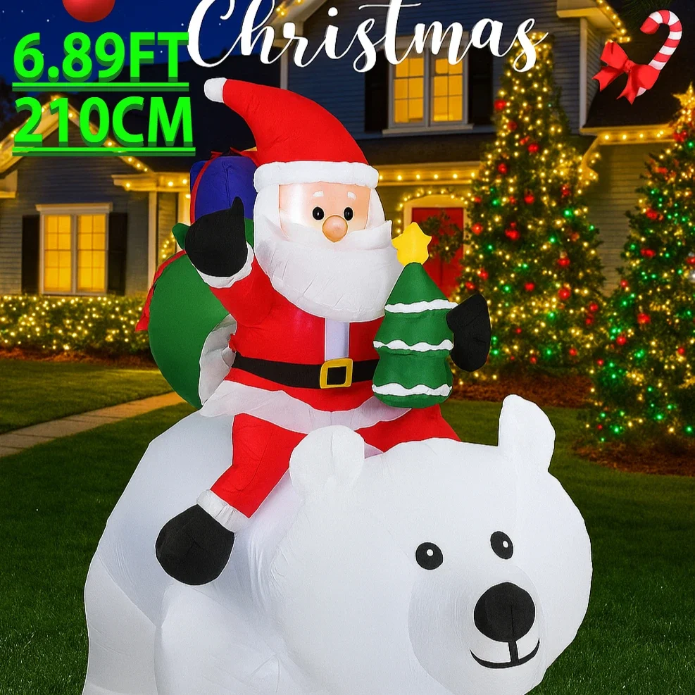 6.89FT Outdoor Holiday Decoration Christmas Inflatable Santa Bear Toy Build-in LED Lights Christmas Supplies Yard Party Decor