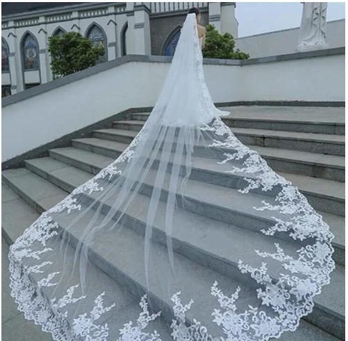 

1T wedding veils White / Ivory Long Bridal Veils Cathedral Length 4M brautschleier With Comb