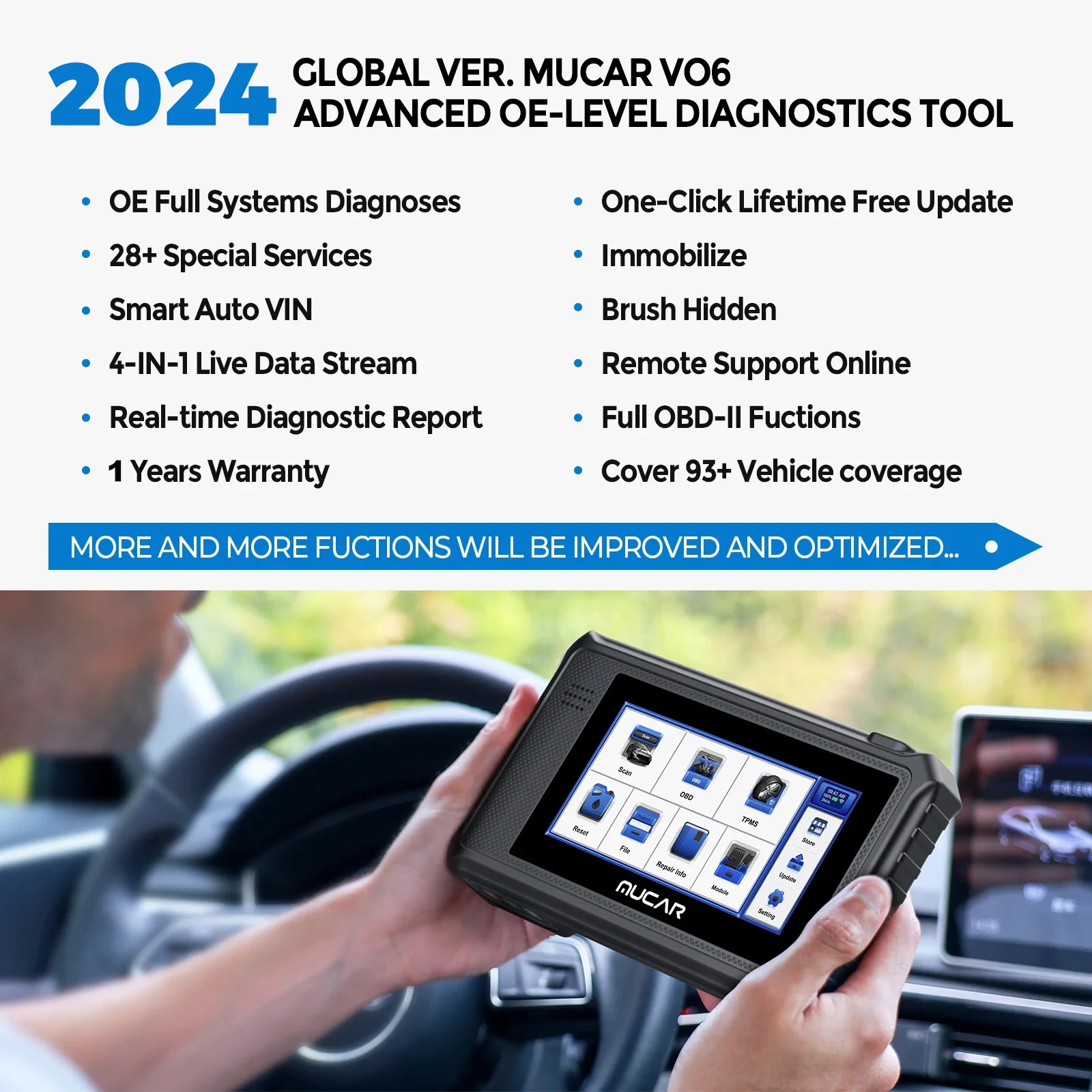 MUCAR VO6 OBD2 Scanner Auto Full System 28 Maintenance Reset WIFI Update Action Test Profession Car Diagnostics Tool