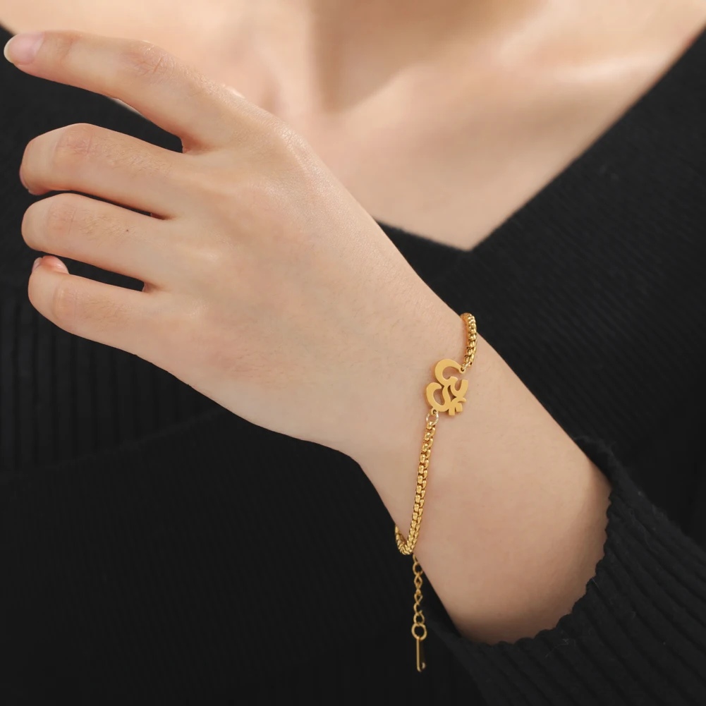 Stainless Steel Bracelet for Men Women Hindu Symbol Pendant Bracelet Simple Fashion Jewelry for Birthday Party Gift