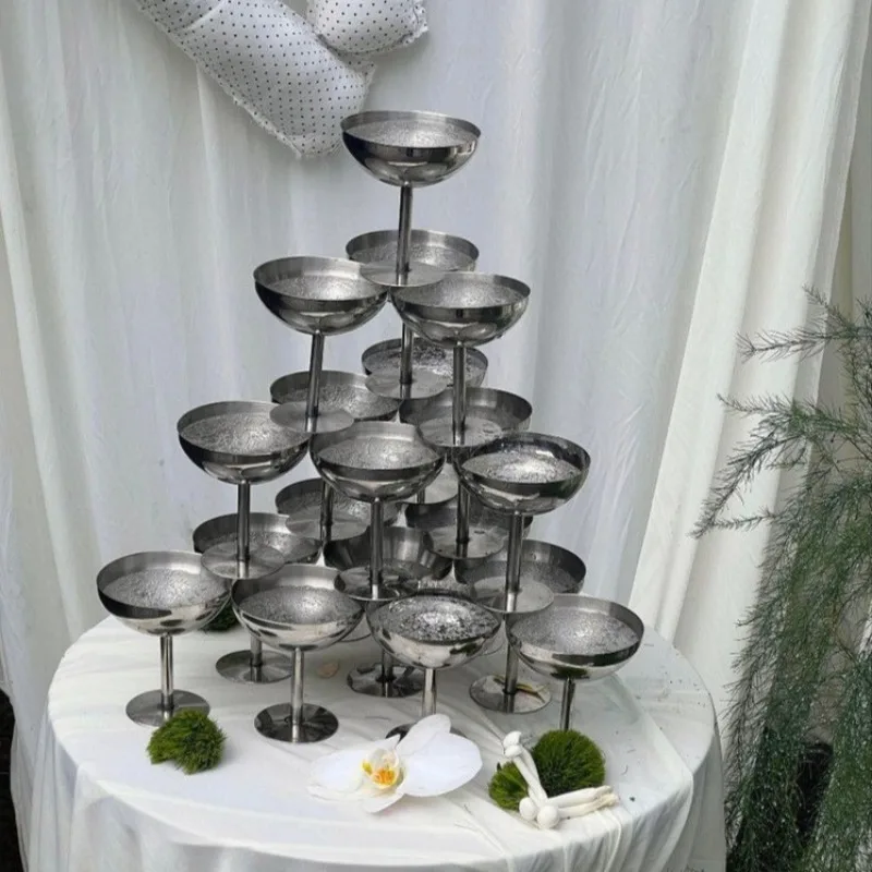 Stainless Steel High Footed Cup Wedding Champagne Tower Glass Banquet Decoration Dessert Cup Modern Elegant Decorative Products
