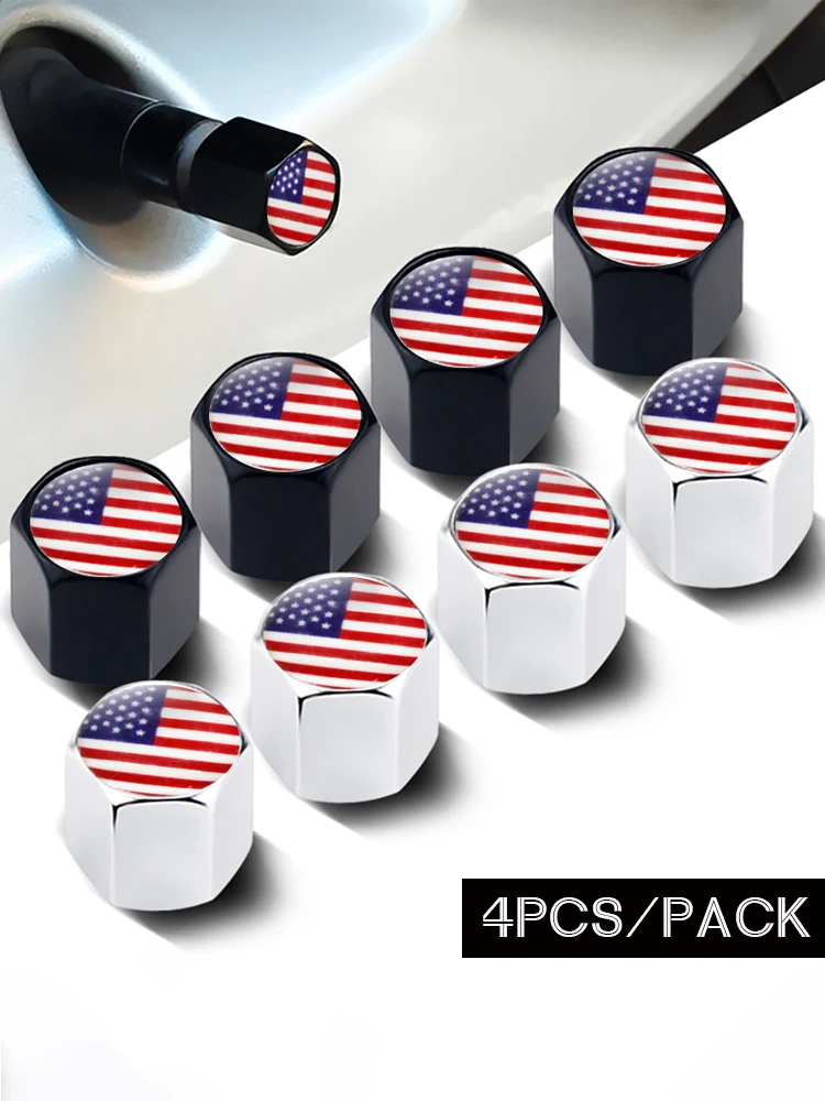 4Pcs/bag USA Flag Car Wheel Air Cover Dust Proof for Land Rover Audi Tesla BMW Renault Auto Accessories Schrader Valve Cap