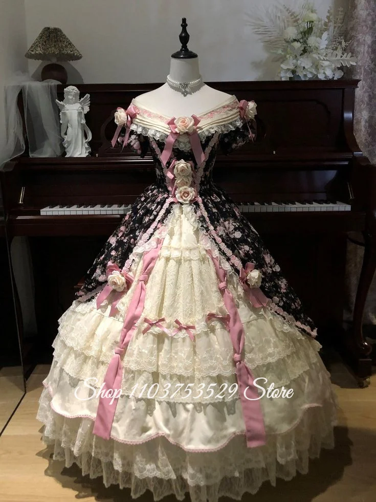 

Индивидуальное винтажное викторианское бальное платье в стиле рококо с цветочным кружевом, 3D цветочным декором, для выпускного вечера, в стиле рустик, ретро