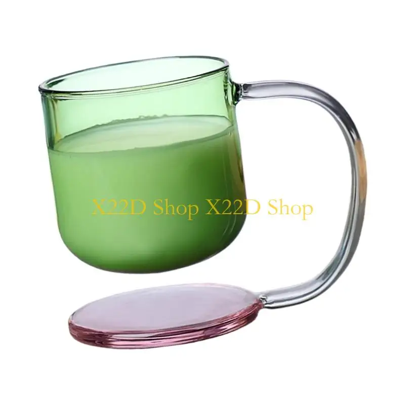 X22D Clear Glass Cup With Heat Resistant Ergonomic Handle Floating Base Design Mug