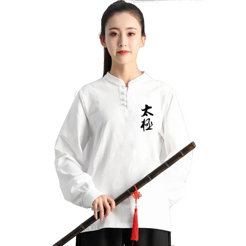 Tai Chi Suit Long Sleeved Pants Two-piece Suit Men\'s And Women\'s Tai Chi Boxing Cotton T-shirt Pure Color Cotton Black Red White