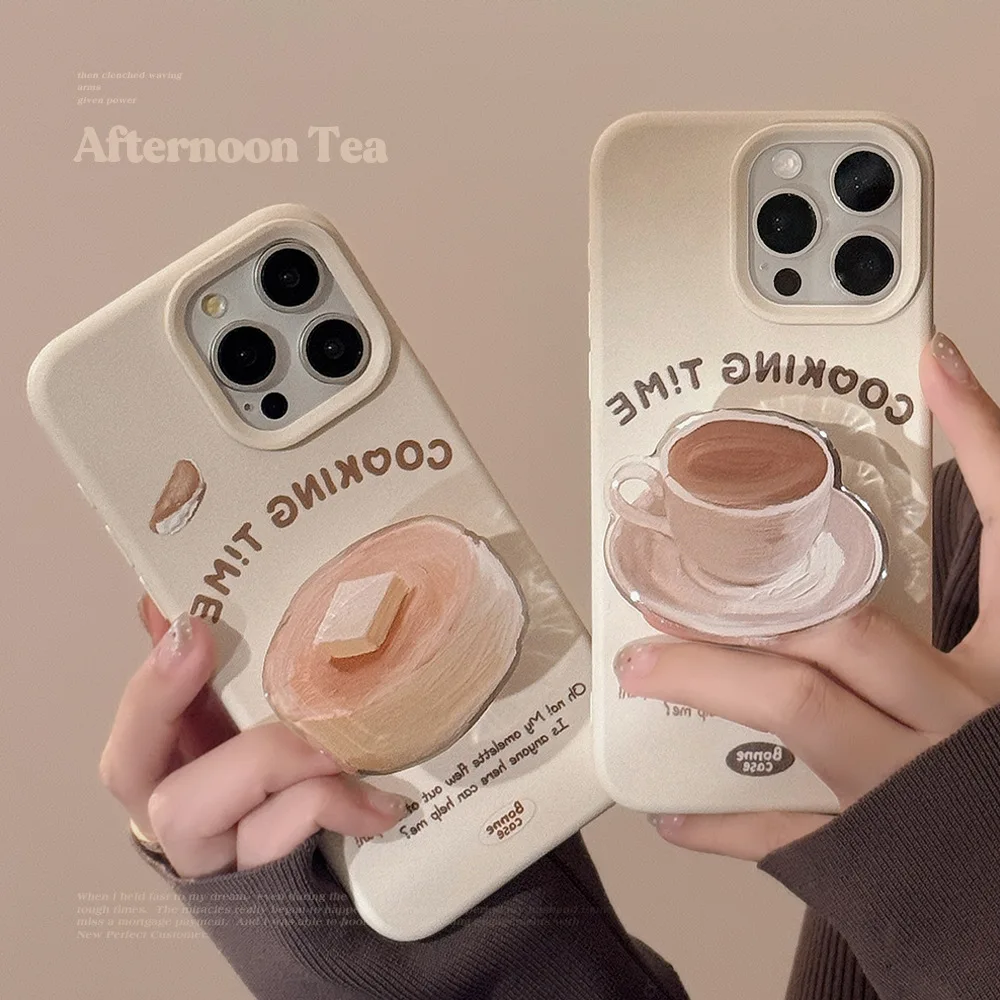 Cartoon coffee stand holder sweet phone case soft silicone cover for iphone 16 plus pro max 12 13 15 14 promax fundas capa