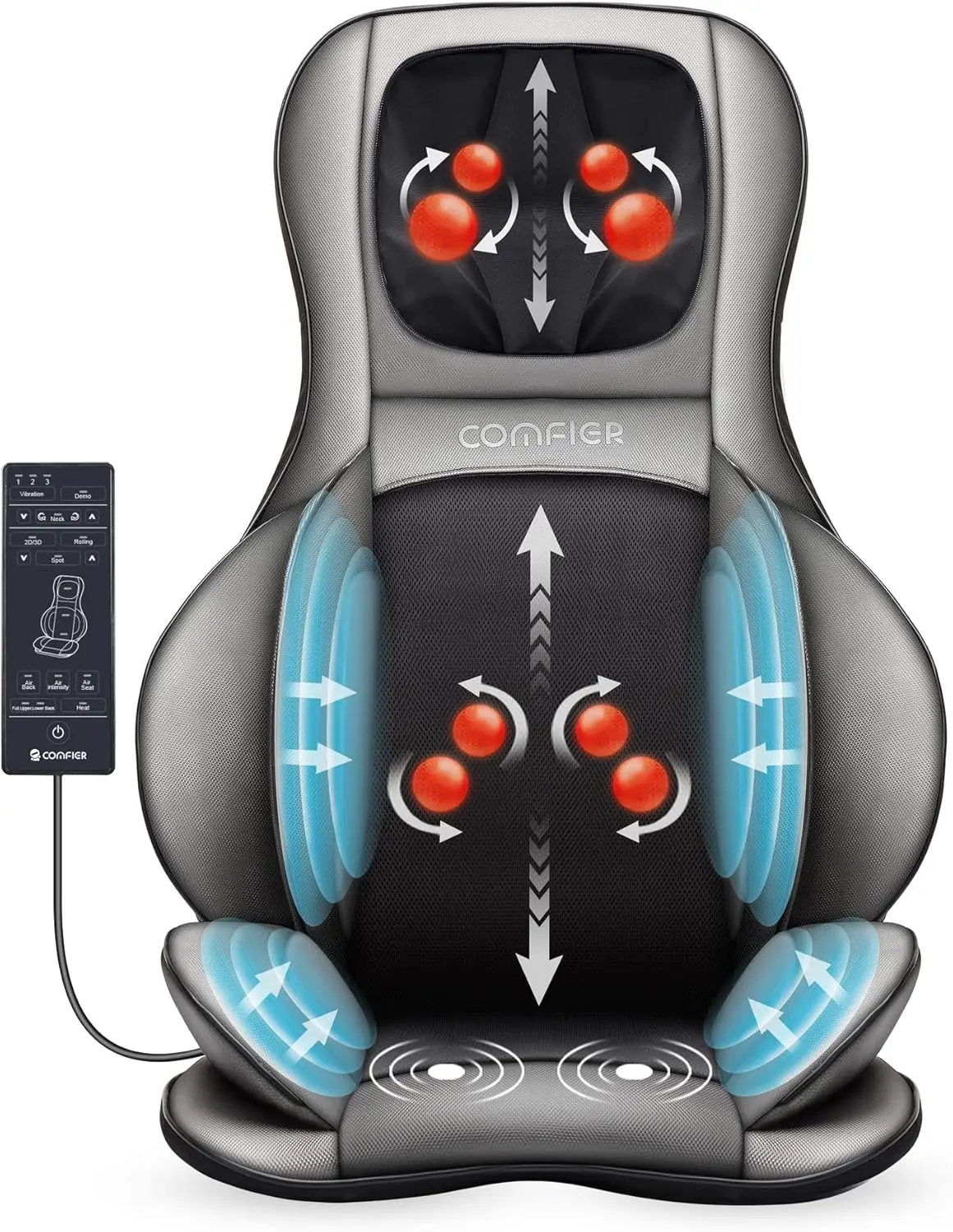 

Shiatsu Neck Back Massager with Heat, 2D to 3D Kneading Chair Pad, Adjustable for Full Body Relaxation, Dark Gray