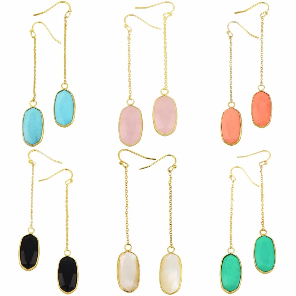 

TUMBEELLUWA Oval Faceted Stone Long Drop Dangle Earrings for Women