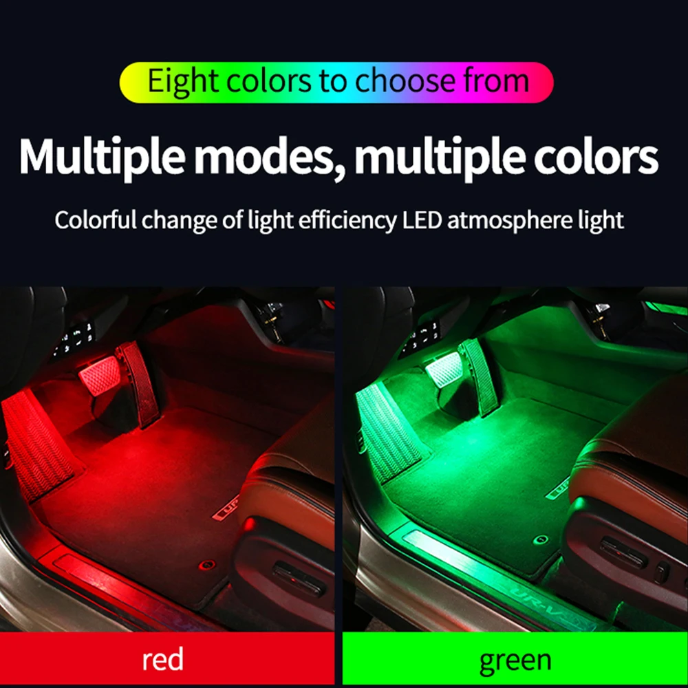 Auto-LED-Fußraumbeleuchtung 4 Stück RGB Innenraum-Atmosphärenlampe APP-Musiksteuerung USB-Zigarettenanzünder Auto-Fußraum-Neon-Ambiente-Dekor Hintergrundbeleuchtung – Detail 14