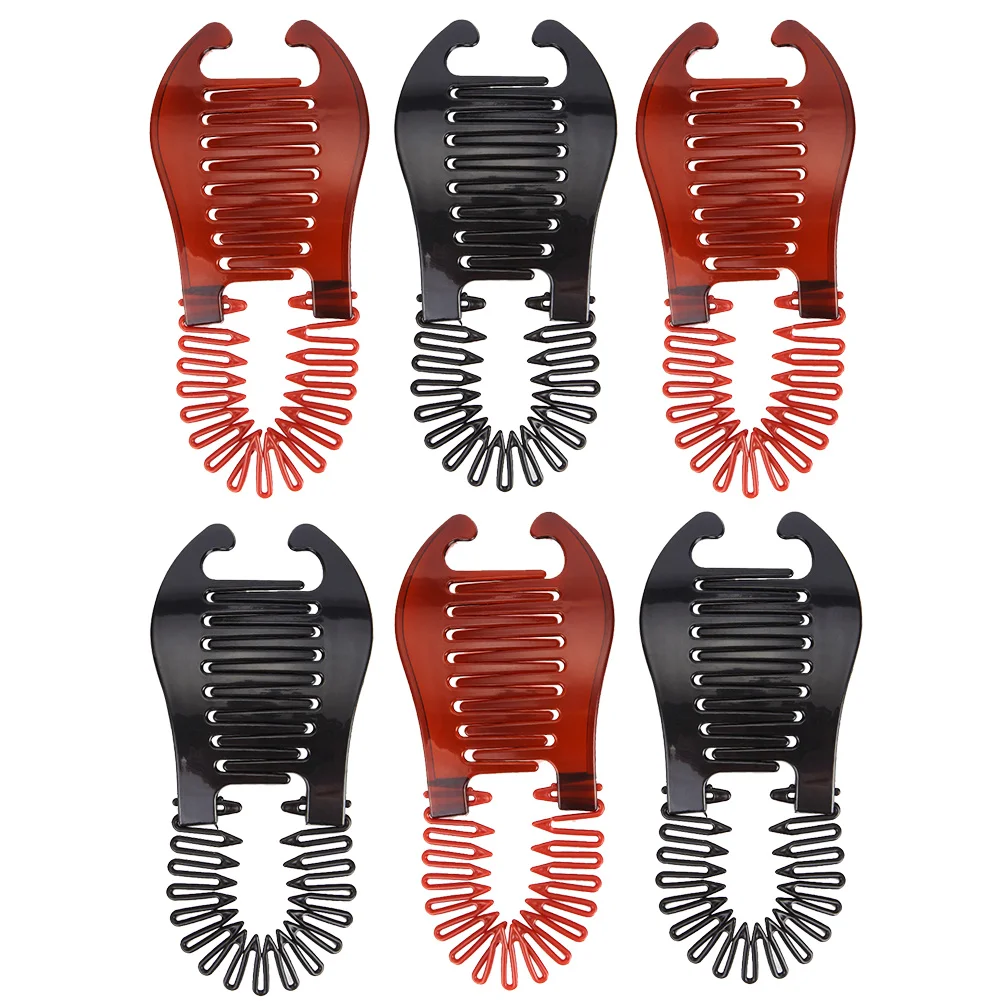 6 Pcs Hair Barrettes Clips Banana Vertical Comb Plastic Interlocking Ponytail Holder for Women Thick Girls