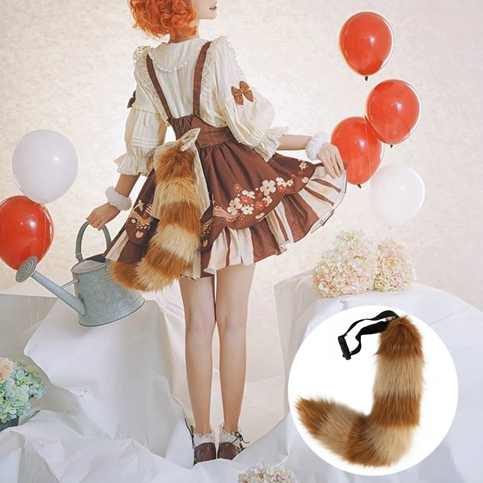 

Handmade simulation beast tail red panda plush fox tail cosplay props Lolita daily accessories