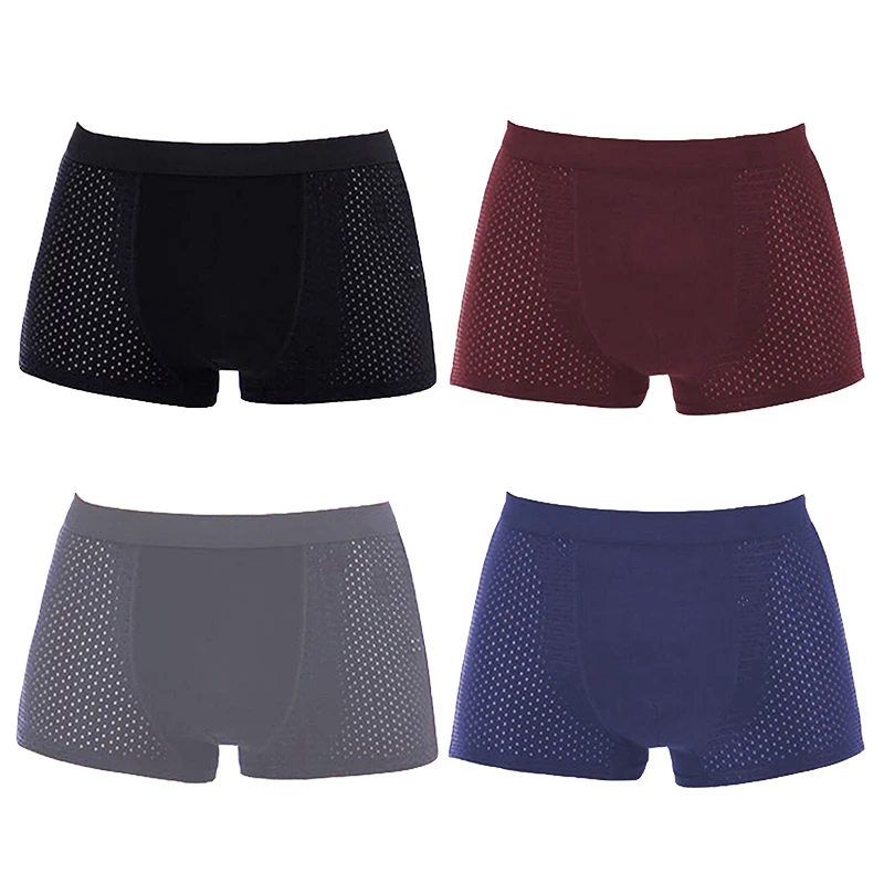 4Pcs/Lot Men's Bamboo Boxer Briefs Underpants Underwear Boxershorts Breathable Hombre Hole Sexy Shorts Lingerie Mesh Panties