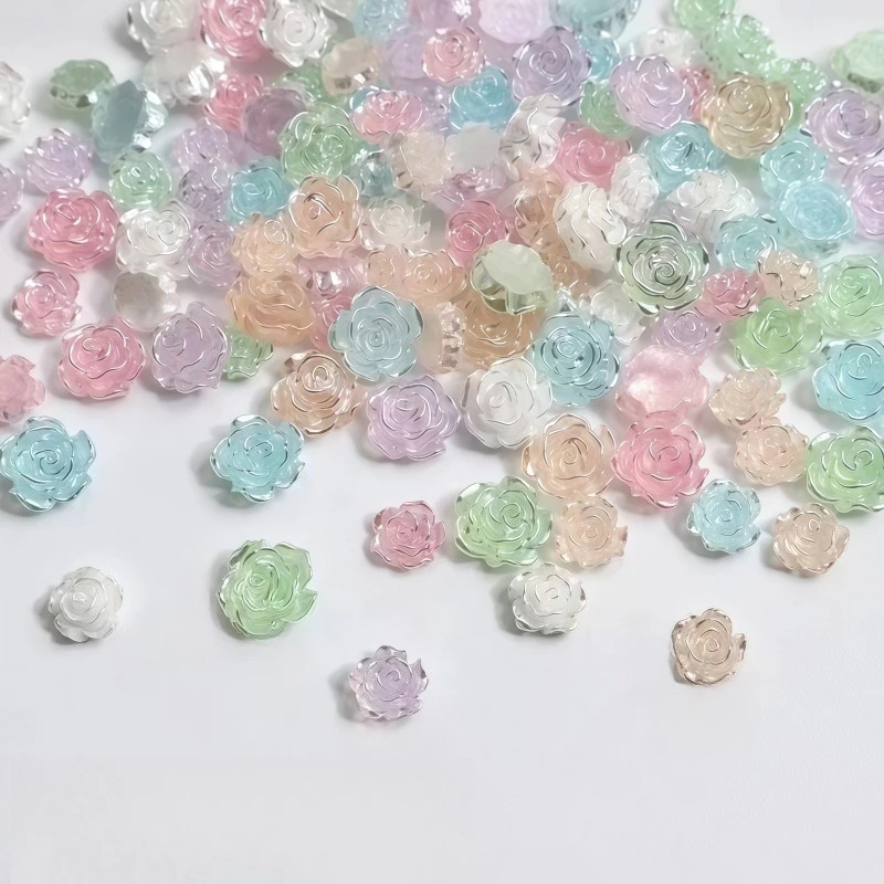 6/8mm Pearl Solid Rose Resin Trendy Nail Charms Multi Colors Pearl Sticky Powder Camellia Nail Art Decorations Accessories 20pcs