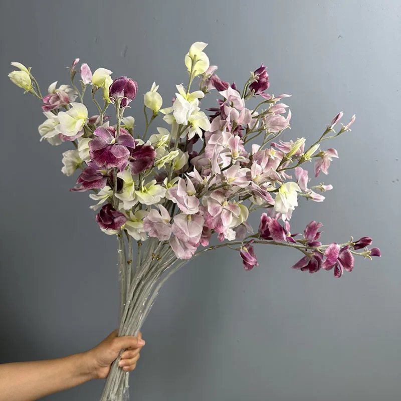 

10 шт. Искусственные цветы розового горошка для свадебного декора, имитация зеленых растений, ароматные ветки гороха для украшения отелей