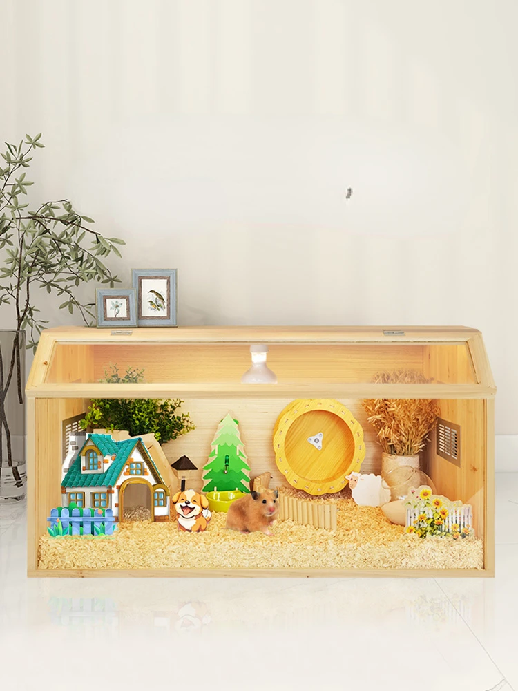 

Hamster cage, solid wood breeding box, bedding for landscaping, special golden wire bear, oversized luxury villa supplies