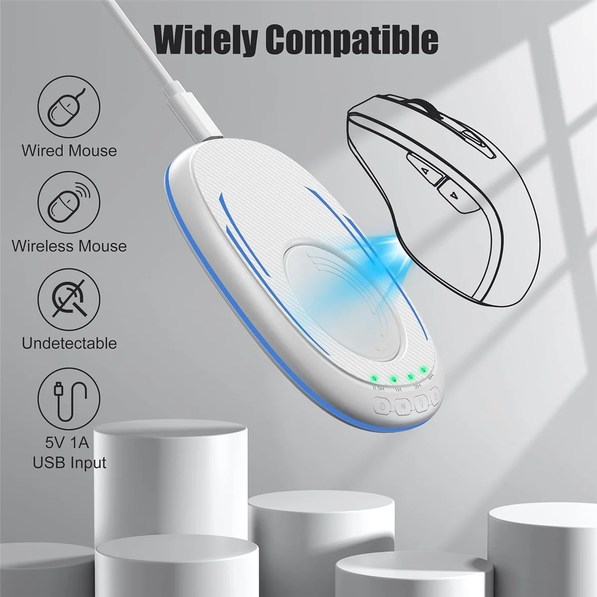 Mouse Mover Undetectable with Timer, Silent Mouse Jiggler with ON/Off Switch, Mouse Wiggler to Keep Computer Alive-White