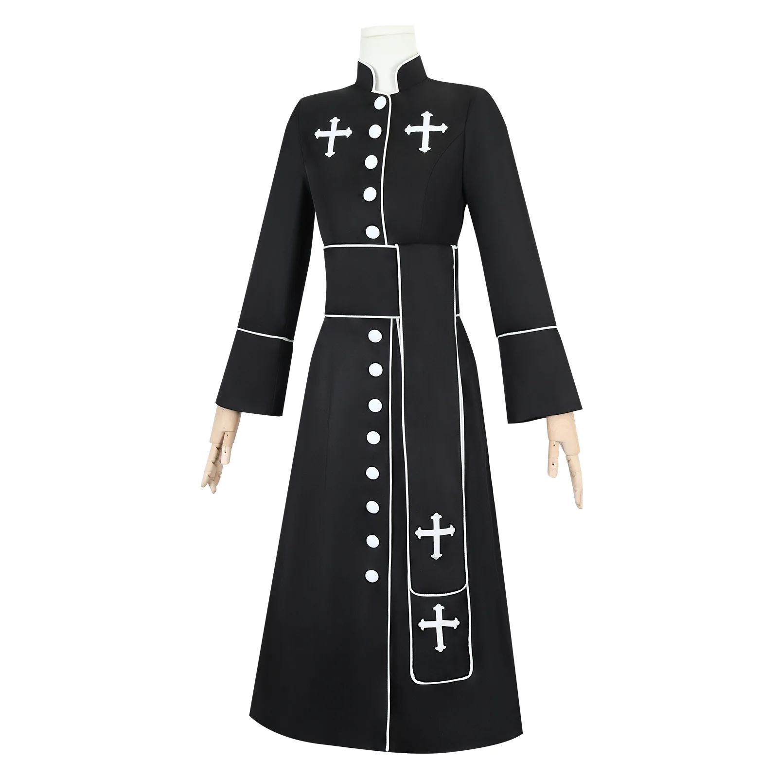 Cappotto nero medievale padrino gioco di ruolo Costume spaventoso e sanguinante Halloween Carnival Party Stage Performance abbigliamento