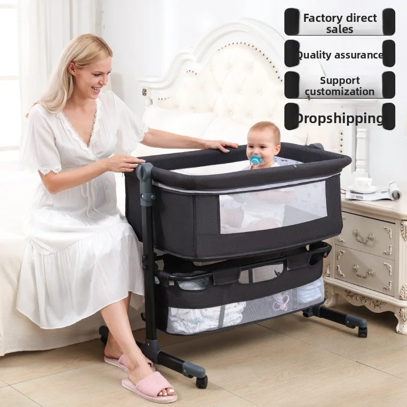 

Multifunctional Metal Baby Crib - Portable Foldable Co-Sleeper Bed for Newborns, Movable Bassinet Attachable to Adult Bed