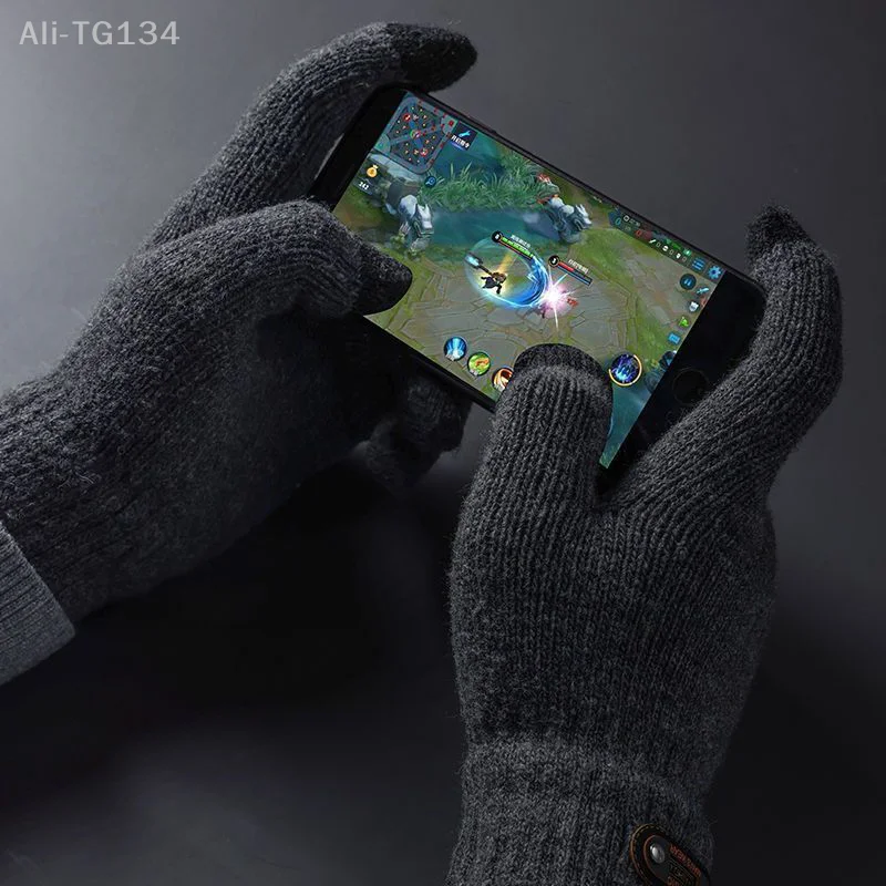 Women Men Warm Winter Touch Screen Gloves Stretch Classical Knit Mittens Wool Full Finger Outdoor Cycling Driving Gloves