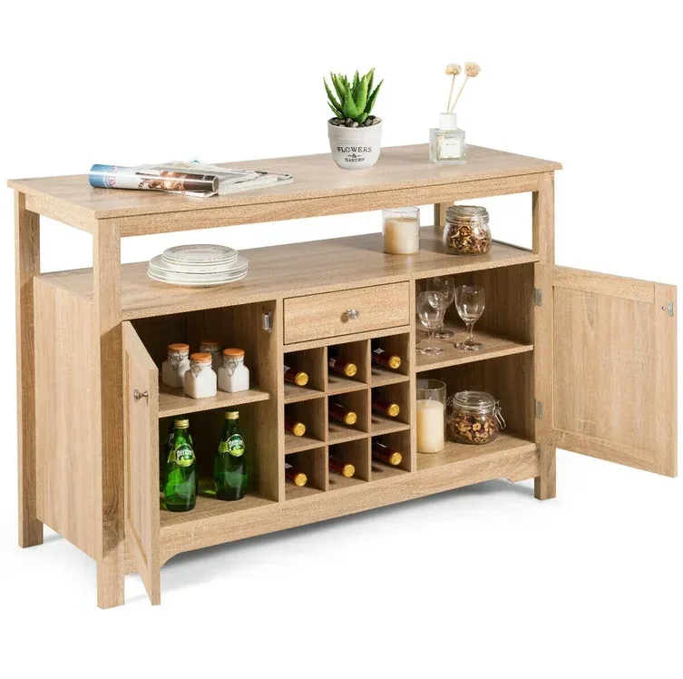 Buffet Server Cupboard Sturdy Dining Room Furniture Sideboard Easy-Assembly 9-bottle Wine Racks Wine Cabinet