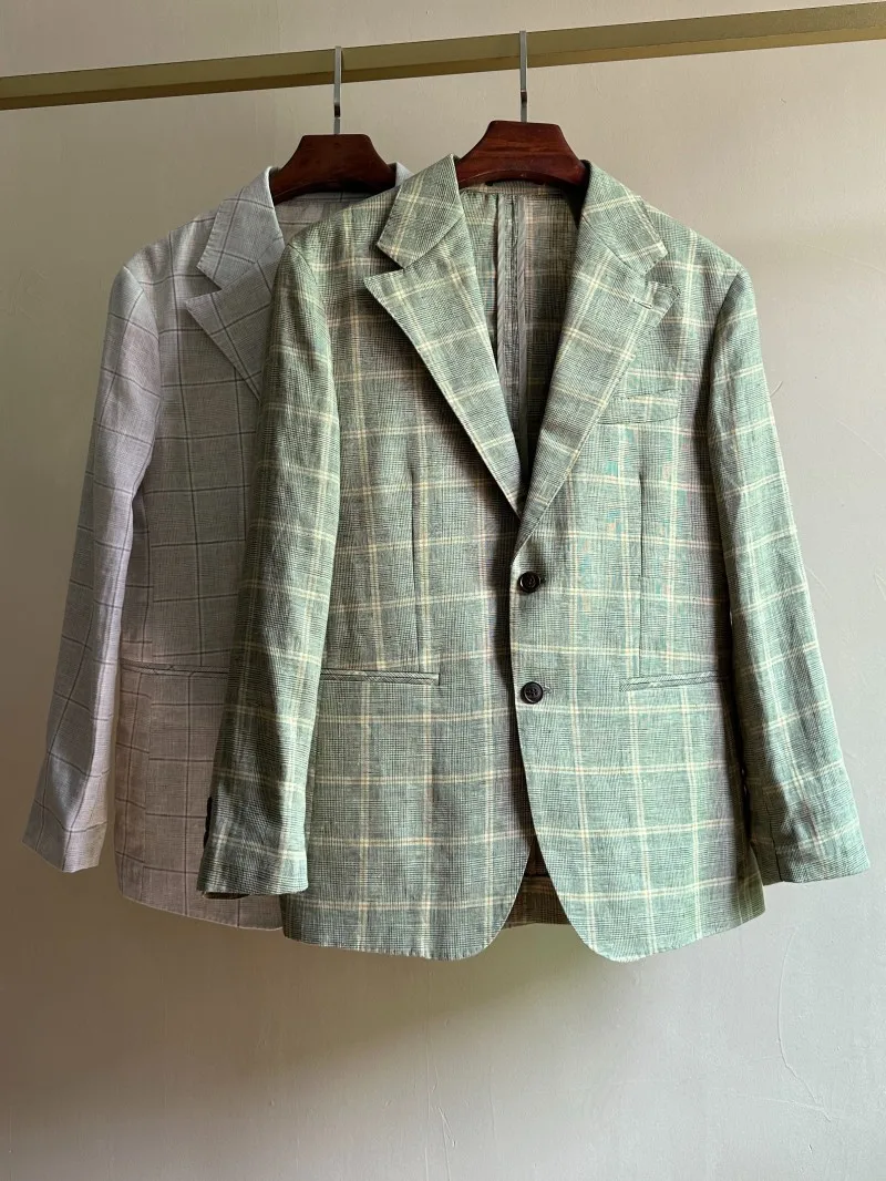 

2026 New Men's Casual Linen Suit Lightweight Breathable Commuter Faion Stand Fit Long Sve Double Breasted Suit