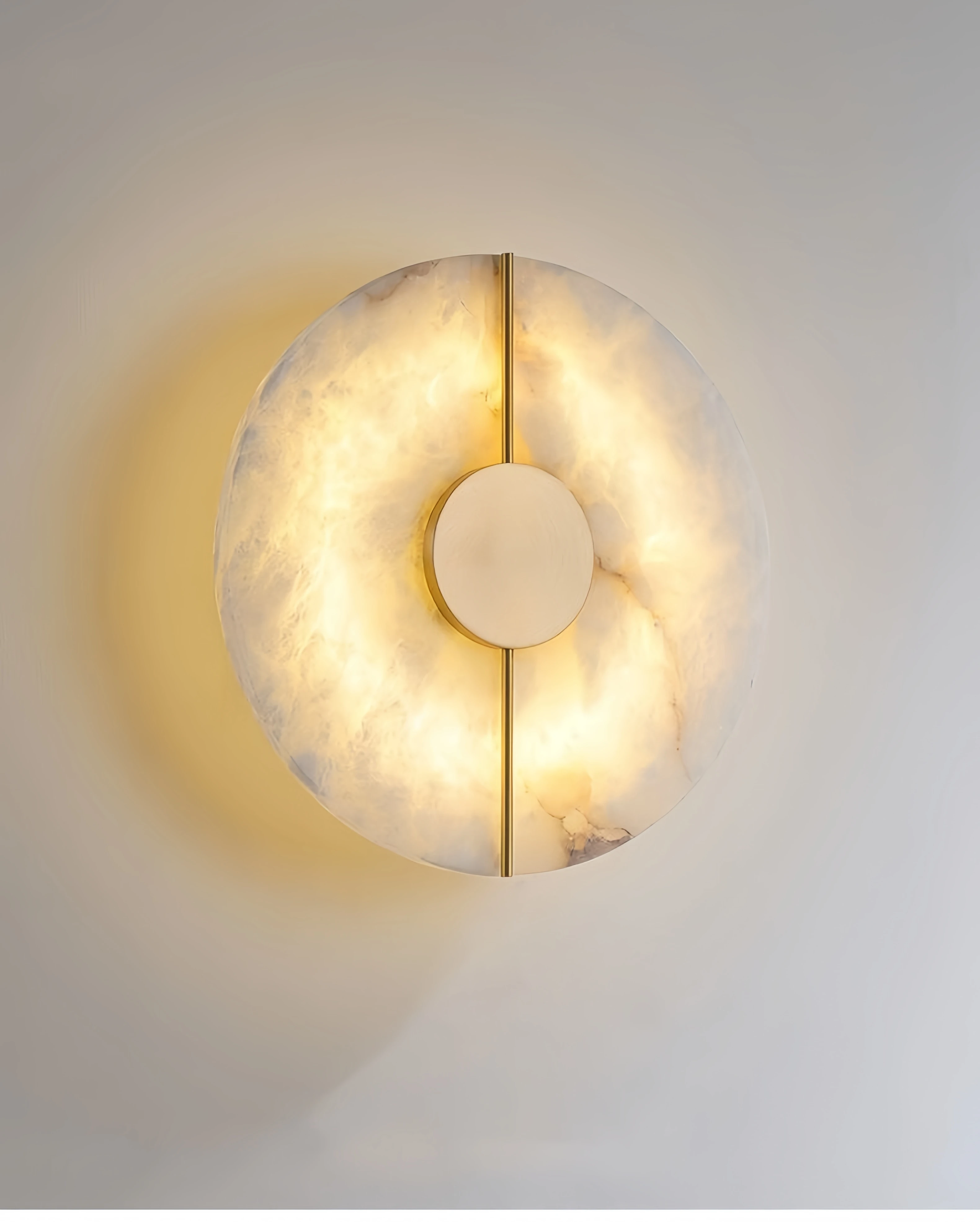 Minimalist Marble Wall Sconce, Round Alabaster Brass  Wall Light for Bedside, Staircase, Entryway, Modern Home Decor