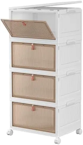 

4 Tier Plastic Storage Bins with Lid - 27.5Qt Stackable with Lids for Bedroom, Living Room, Office