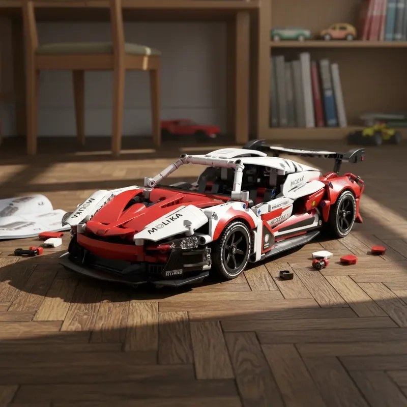 

2026 DIY Technical Red City Racing Car Building Blocks Set Creative DIY tabletop Decor Model Toys for Boys Kids 1000pcs