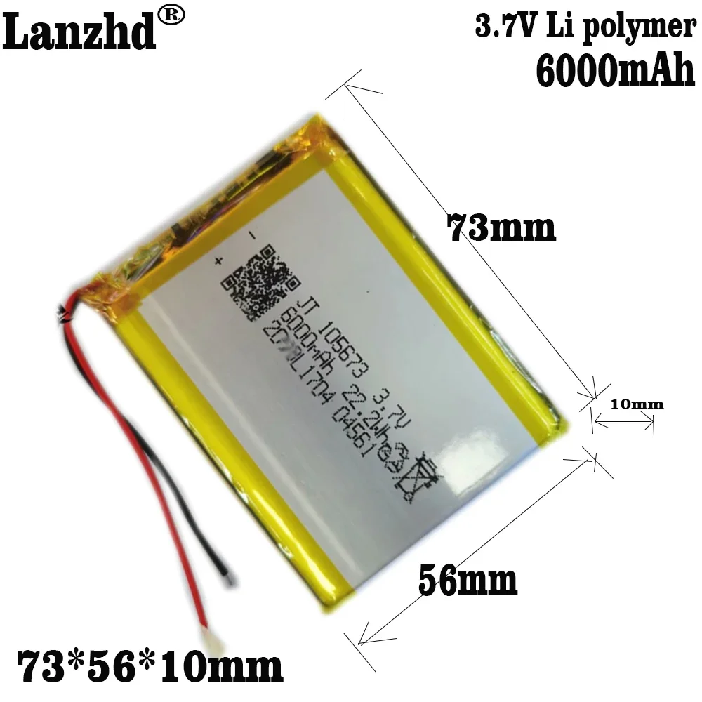 

1-10pcs New 3.7V polymer lithium battery 105673 6000mAh For GPS mobile power device line power bank tablet lighting appliance