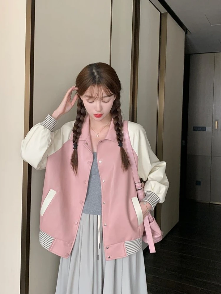 

​Stylish PU Baseball Jacket 2025 Retro American Style Loose Fitting Coat with Zipper Detailing​